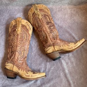 Corral | Ladies Brown & Tan Distressed Leather R2227 Western Heel Boot Size 6